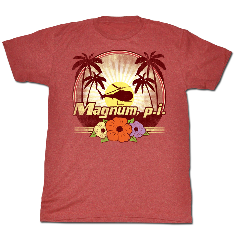 Magnum P.I. - Mens Flowers T-Shirt In Red Heather.