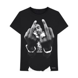 Tupac - Mens Black And White Middle Finger Jumbo Print T-Shirt