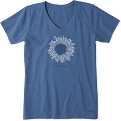 Life Is Good - Womens French Sunflower Crusher V Neck T-Shirt