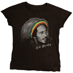 Bob Marley - Womens Beanie Distressed Junior T-Shirt