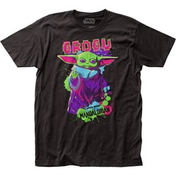 The Mandalorian - Mens Neon Retro Grogu Fitted Jersey T-Shirt