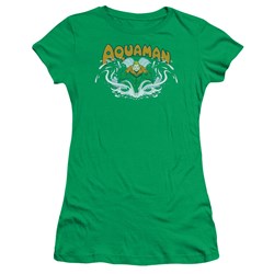 Aquaman Splash Juniors S/S T-shirt in Kelly Green by DC Comics