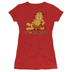 Garfield - Happy Face Juniors T-Shirt In Red