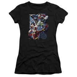 Justice League - Galactic Attack Color Juniors T-Shirt In Black