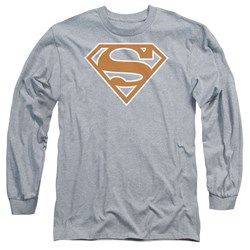 Superman - Mens Burnt Orange&White Shield Longsleeve T-Shirt