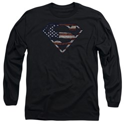 Superman - Mens Wartorn Flag Longsleeve T-Shirt