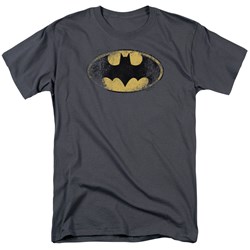 Batman - Destroyed Batman Logo Adult T-Shirt In Charcoal