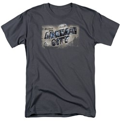 Batman: Arkham City - Greetings From Arkham Adult T-Shirt In Charcoal