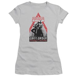 Batman: Arkham City - Obey Order Juniors T-Shirt In Silver