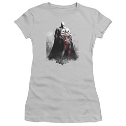 Batman: Arkham City - Harley And Bats Juniors T-Shirt In Silver