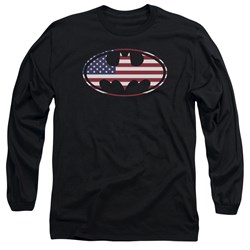 Batman - Mens American Flag Oval Long Sleeve Shirt In Black