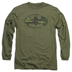 Batman - Mens Distressed Camo Shield Long Sleeve Shirt In Military Green