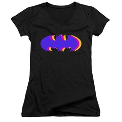 Batman - Juniors Tri Colored Symbol V-Neck T-Shirt