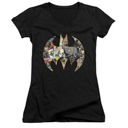 Batman - Juniors Collage Shield V-Neck T-Shirt