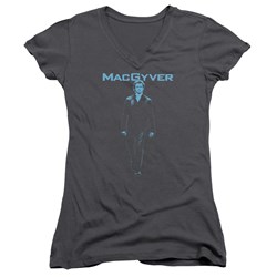 Macgyver - Juniors Mono Blue V-Neck T-Shirt