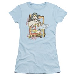 Wonder Woman Invisible Jet Juniors S/S T-shirt in Light Blue by DC Comics