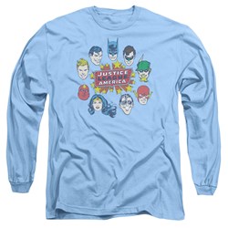 Dc Comics - Mens Justice Head Circle Long Sleeve Shirt In Carolina Blue