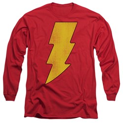 Dc Comics - Mens Shazam Logo Distressed Long Sleeve Shirt In Red