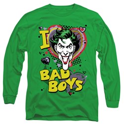 Dc Comics - Mens I Heart Bad Boys 2 Long Sleeve Shirt In Kelly Green