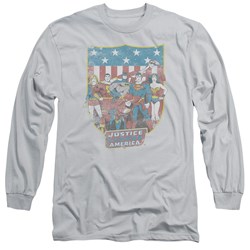 Dc Comics - Mens Jla American Shield Long Sleeve Shirt In Silver