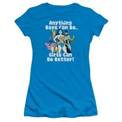 Justice League - Girls Can Do Better Juniors T-Shirt In Turquoise