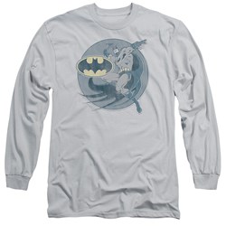 Dc Comics - Mens Retro Batman Iron On Long Sleeve Shirt In Silver