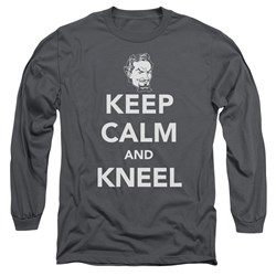 Dc Comics - Mens Keep Calm And Kneel Long Sleeve Shirt In Charcoal