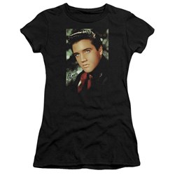 Elvis - Red Scarf Juniors T-Shirt In Black