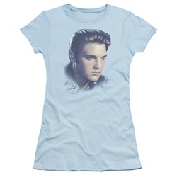 Elvis - Big Portrait Juniors T-Shirt In Light Blue