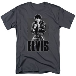 Elvis - Leather Adult T-Shirt In Charcoal