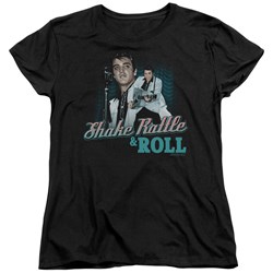 Elvis - Shake Rattle & Roll Womens T-Shirt In Black