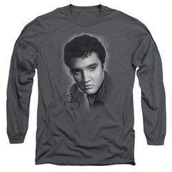 Elvis Presley - Mens Grey Portrait Long Sleeve Shirt In Charcoal