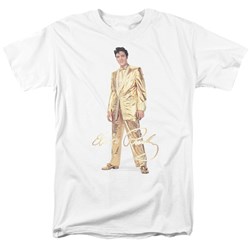 Elvis Presley - Mens Gold Lame Suit T-Shirt In White