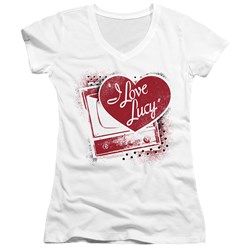I Love Lucy - Juniors Spray Paint Heart V-Neck T-Shirt