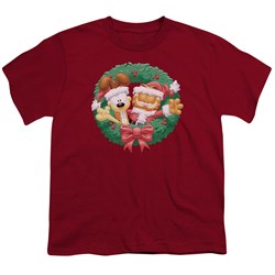 Garfield - Christmas Wreath Big Boys T-Shirt In Cardinal
