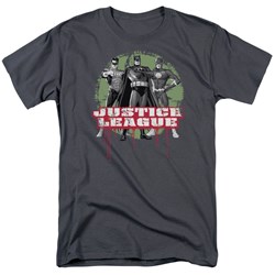 Justice League - Jla Trio Adult T-Shirt In Charcoal