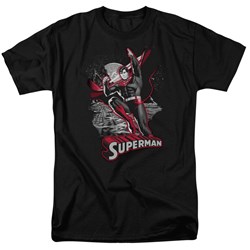 Justice League - Superman Red & Gray Adult T-Shirt In Black