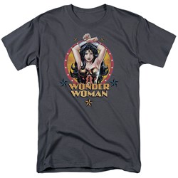 Justice League - Powerful Woman Adult T-Shirt In Charcoal