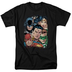 Justice League - Up Close And Personal Adult T-Shirt In Black