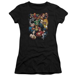 Justice League - The League's All Here Juniors T-Shirt In Black