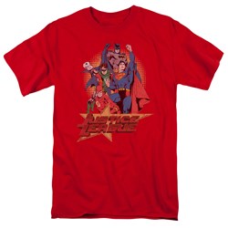 Justice League - Raise Your Fist Adult T-Shirt In Red