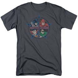 Justice League - Four Heroes Adult T-Shirt In Charcoal