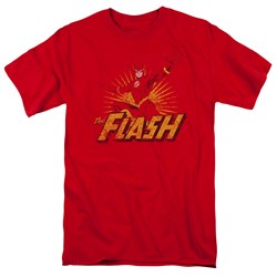 Justice League - Flash Rough Distress Adult T-Shirt In Red