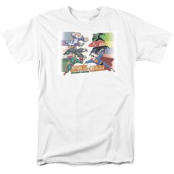 Justice League - Evildoers Beware Adult T-Shirt In White