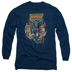 Justice League, The - Mens Star Group Long Sleeve Shirt In Navy