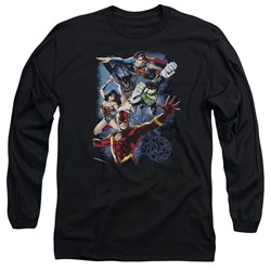 Justice League, The - Mens Galactic Attack Color Long Sleeve Shirt In Black