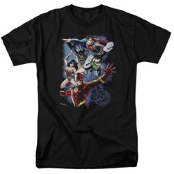 Justice League - Galactic Attack Color Adult T-Shirt In Black