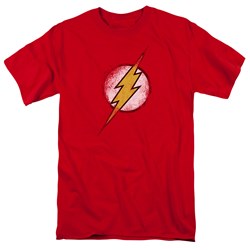 Justice League - Destroyed Flash Logo Adult T-Shirt In Red