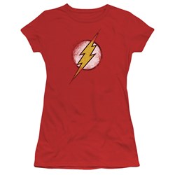 Justice League - Destroyed Flash Logo Juniors T-Shirt In Red