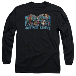 Justice League, The - Mens League Lineup Long Sleeve Shirt In Black